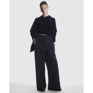 COS Black Cotton Canvas High Rise Wide Leg Cargo Pants, Size 2